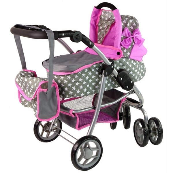 3in1 Puppenwagen, Buggy und Gondel mit Tasche, Pink für Mädchen