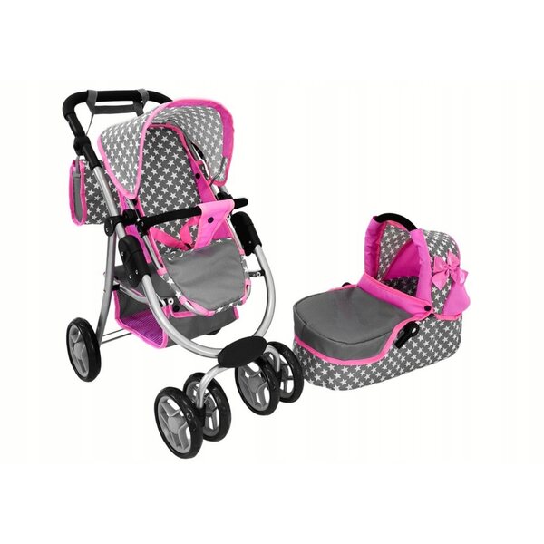 Alice 2in1 Puppenwagen mit Gondel, Kinderwagen und Tasche, rosa und grau