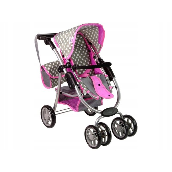 Alice 2in1 Puppenwagen mit Gondel, Kinderwagen und Tasche, rosa und grau