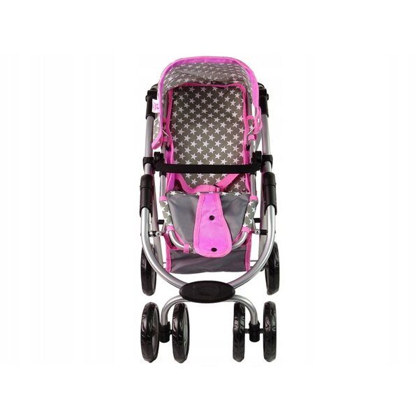 Alice 2in1 Puppenwagen mit Gondel, Kinderwagen und Tasche, rosa und grau