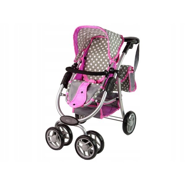Alice 2in1 Puppenwagen mit Gondel, Kinderwagen und Tasche, rosa und grau