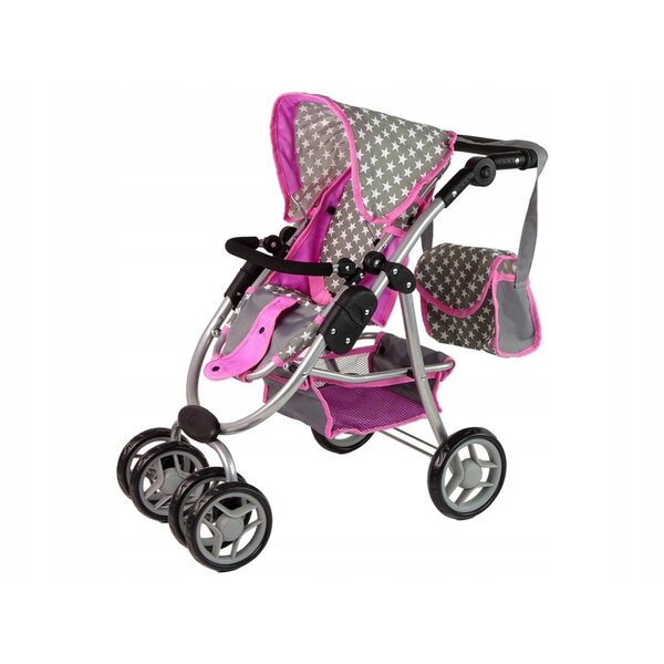 Alice 2in1 Puppenwagen mit Gondel, Kinderwagen und Tasche, rosa und grau