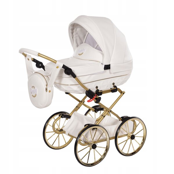 Junama Candy Mini-Puppenwagen mit großen verstellbaren Rädern in Weiß und Gold