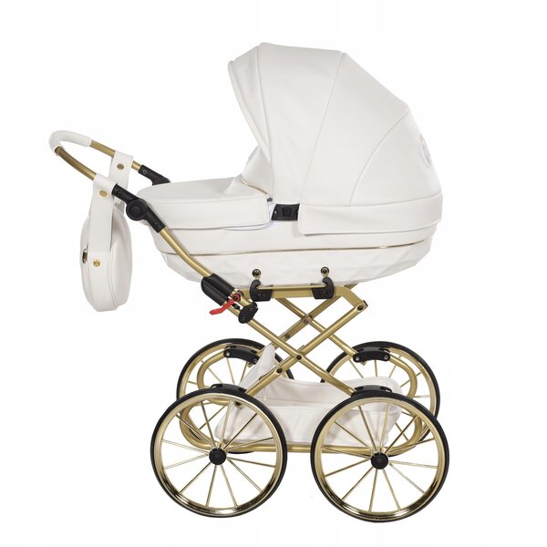 Junama Candy Mini-Puppenwagen mit großen verstellbaren Rädern in Weiß und Gold