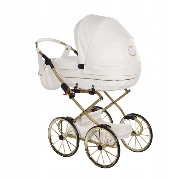 Junama Candy Mini-Puppenwagen mit großen verstellbaren Rädern in Weiß und Gold