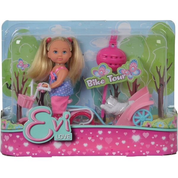 Evi Love Set mit Fahrrad, Anhänger und 12 cm großer Puppe für Kinder