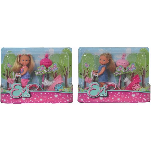 Evi Love Set mit Fahrrad, Anhänger und 12 cm großer Puppe für Kinder
