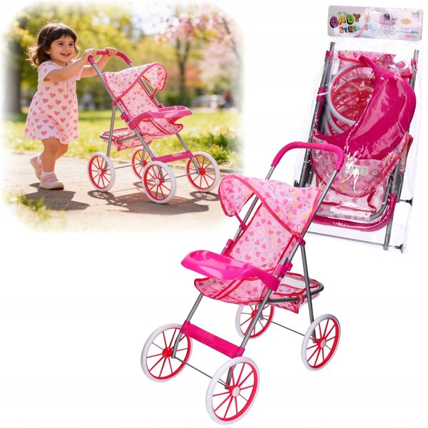 Puppenwagen mit Verdeck und großen Rädern – Metallstruktur