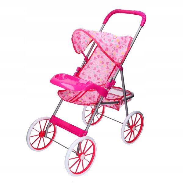 Puppenwagen mit Verdeck und großen Rädern – Metallstruktur