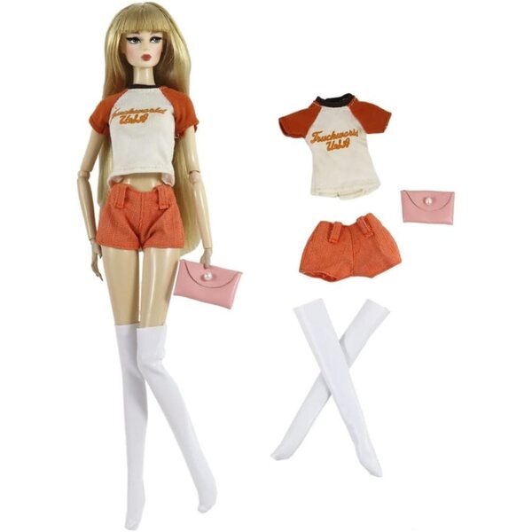 Kleidung für American Doll 30 cm – Set mit 4 Freizeitteilen: T-Shirt, Rock, Shorts