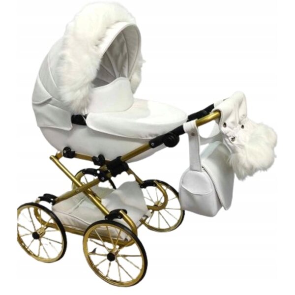 Jackmar Darsi Retro-Puppenwagen in Beige und Gold mit Verstellung und Zubehör