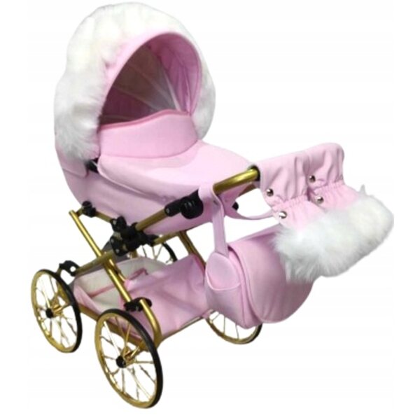 Jackmar Darsi Retro-Puppenwagen in Beige und Gold mit Verstellung und Zubehör
