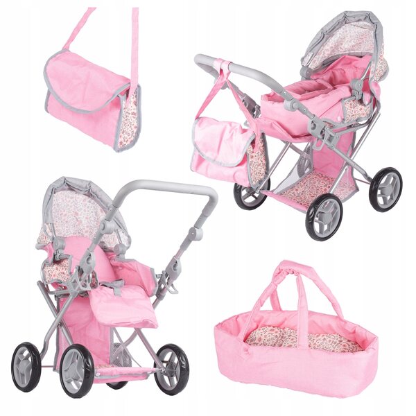 3-in-1-Kinderwagen für Bella Flora-Puppen mit Gondel, Kinderwagen und Babytrage
