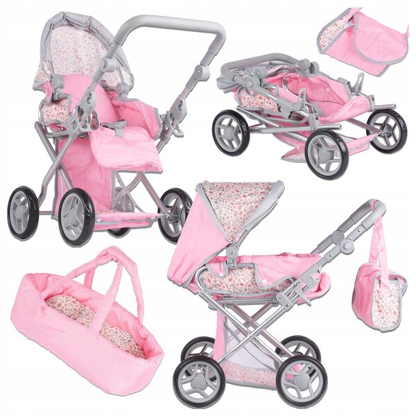 3-in-1-Kinderwagen für Bella Flora-Puppen mit Gondel, Kinderwagen und Babytrage