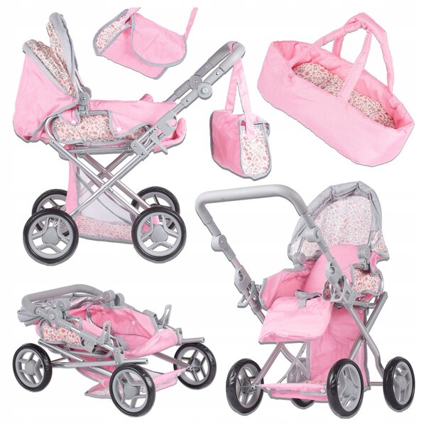 3-in-1-Kinderwagen für Bella Flora-Puppen mit Gondel, Kinderwagen und Babytrage