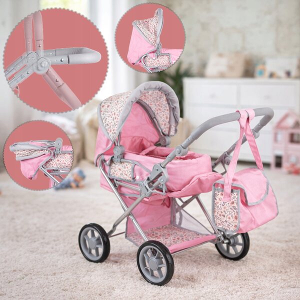 3-in-1-Kinderwagen für Bella Flora-Puppen mit Gondel, Kinderwagen und Babytrage