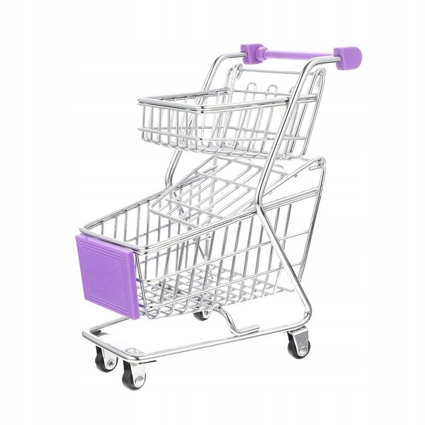 Mini Carrello della Spesa Doppio Livello Viola in Metallo e ABS, Decorazione Pratica