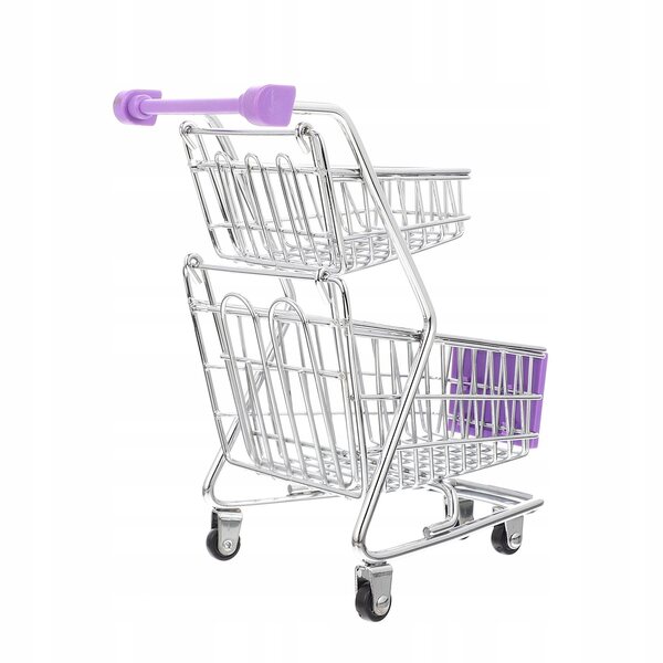 Mini Carrello della Spesa Doppio Livello Viola in Metallo e ABS, Decorazione Pratica