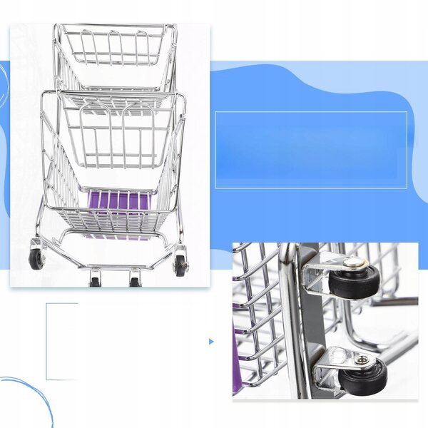 Mini Carrello della Spesa Doppio Livello Viola in Metallo e ABS, Decorazione Pratica