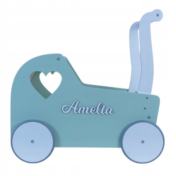 eKids Retro Matcha Green Holzkinderwagen für Puppen mit personalisiertem Namen