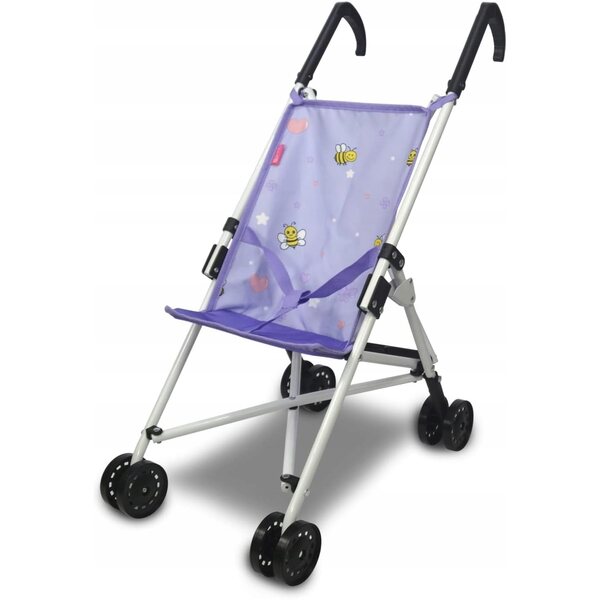 Opvouwbare kinderwagen voor Anivia-poppen met paarse parasol, perfect voor meisjes vanaf 3 jaar