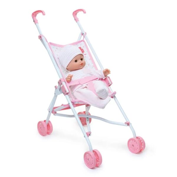 Passeggino per bambole Petitcollin in metallo pieghevole con fiori, 52 cm