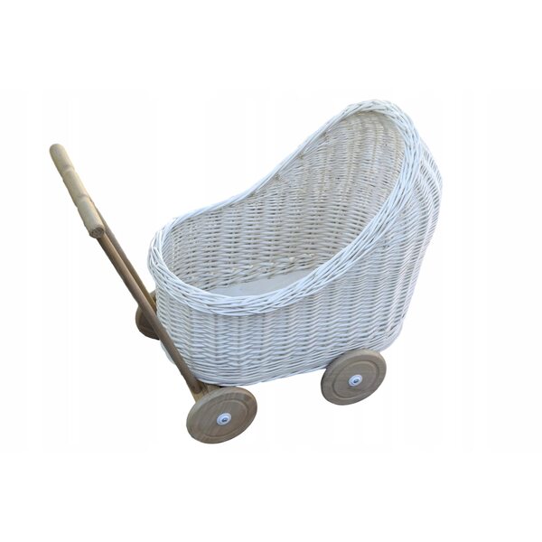Passeggino per bambole in vimini con ruote piroettanti per bambini da 12 m+
