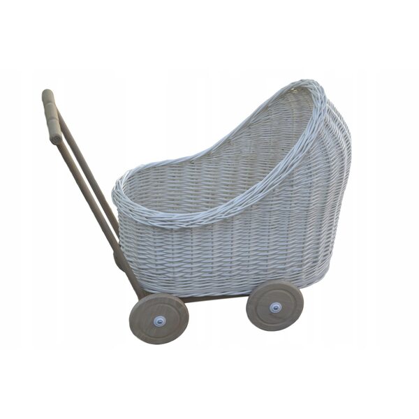 Passeggino per bambole in vimini con ruote piroettanti per bambini da 12 m+