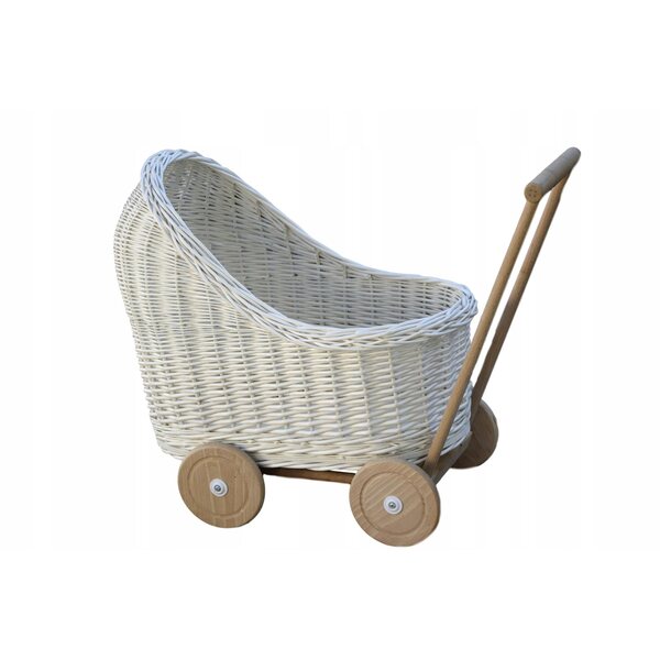 Passeggino per bambole in vimini con ruote piroettanti per bambini da 12 m+