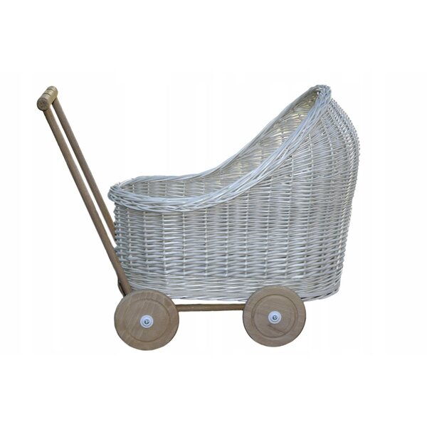 Passeggino per bambole in vimini con ruote piroettanti per bambini da 12 m+