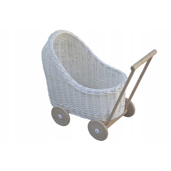 Passeggino per bambole in vimini con ruote piroettanti per bambini da 12 m+