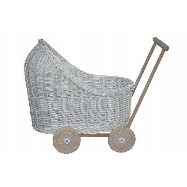 Passeggino per bambole in vimini con ruote piroettanti per bambini da 12 m+