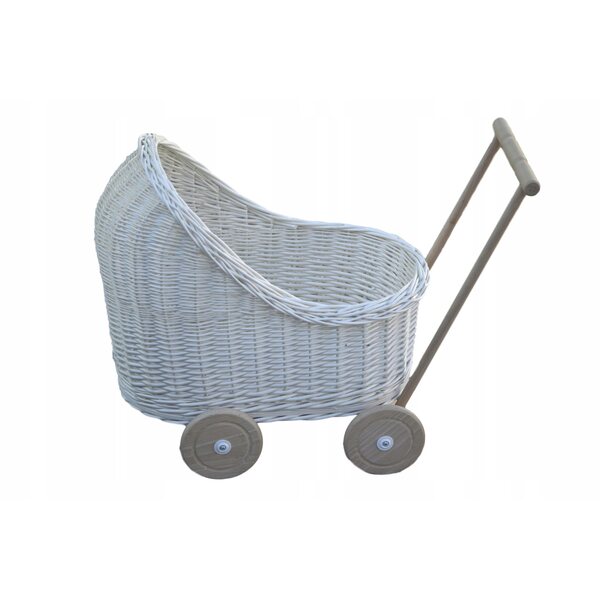 Passeggino per bambole in vimini con ruote piroettanti per bambini da 12 m+