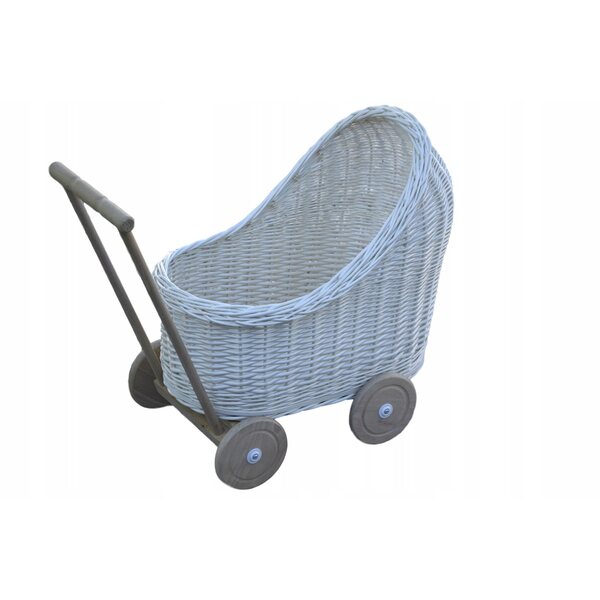 Passeggino per bambole in vimini con ruote piroettanti per bambini da 12 m+