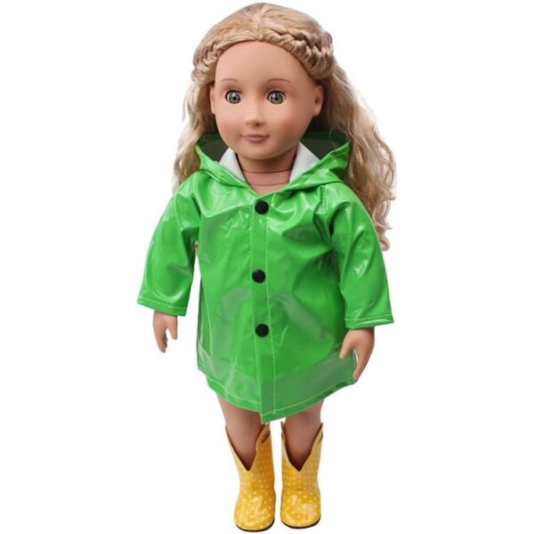 Grüner Regenmantel mit Kapuze für American Doll 46 cm – Casual-Style-Accessoire