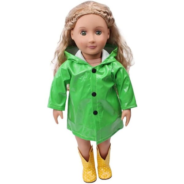 Grüner Regenmantel mit Kapuze für American Doll 46 cm – Casual-Style-Accessoire