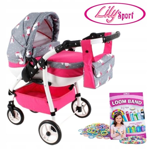 Adbor Lily Sport Puppenwagen mit Loom Band-Set und Zubehör im Lieferumfang enthalten