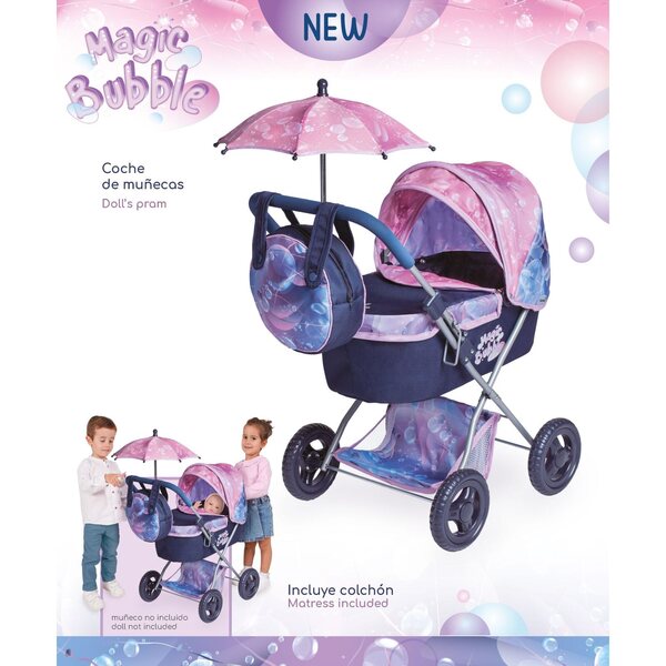 DeCuevas Magic Bubble faltbarer Puppenwagen mit Zubehör 60 cm