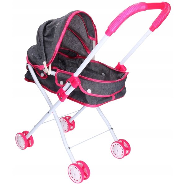 Puppenwagen mit Verdeck aus dunkelgrauem Jeansstoff, 54 cm
