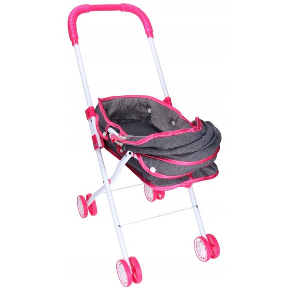 Puppenwagen mit Verdeck aus dunkelgrauem Jeansstoff, 54 cm