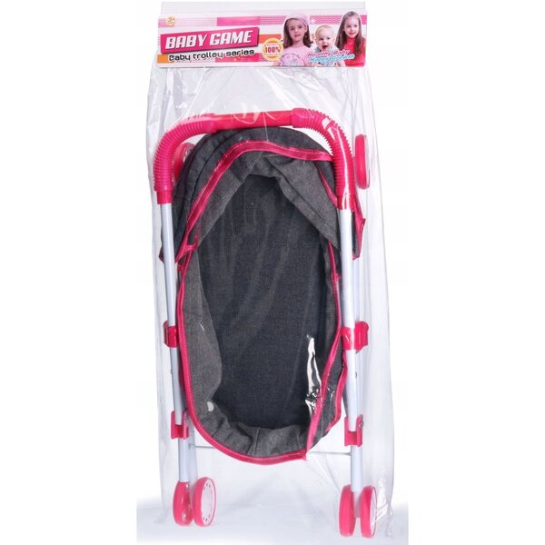 Puppenwagen mit Verdeck aus dunkelgrauem Jeansstoff, 54 cm