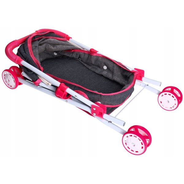 Puppenwagen mit Verdeck aus dunkelgrauem Jeansstoff, 54 cm