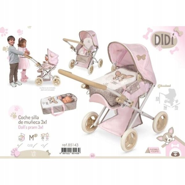 DeCuevas 3-in-1 faltbarer Puppenwagen mit tragbarer Tasche DIDI