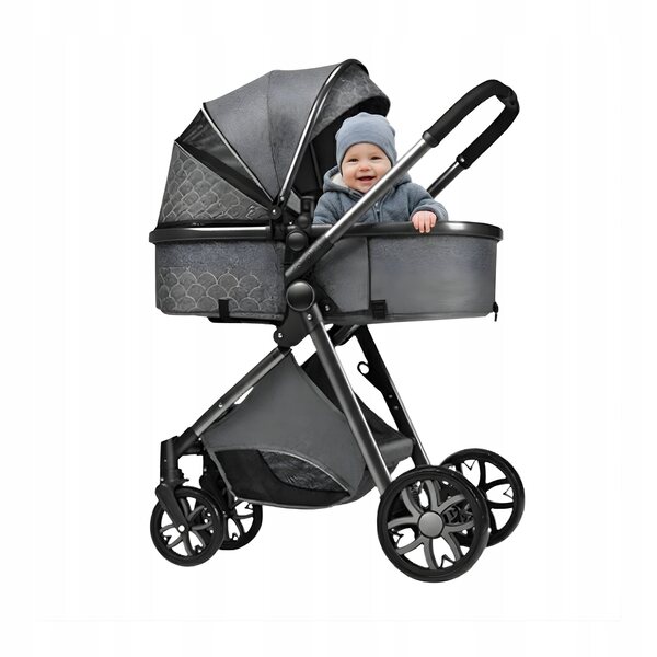 Eleganter grauer Multifunktions-3-in-1-Rollstuhl mit Polsterung und Zubehör