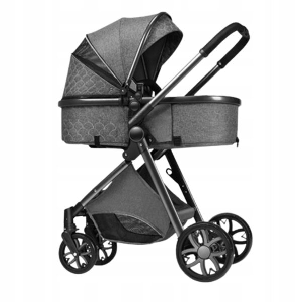 Eleganter grauer Multifunktions-3-in-1-Rollstuhl mit Polsterung und Zubehör