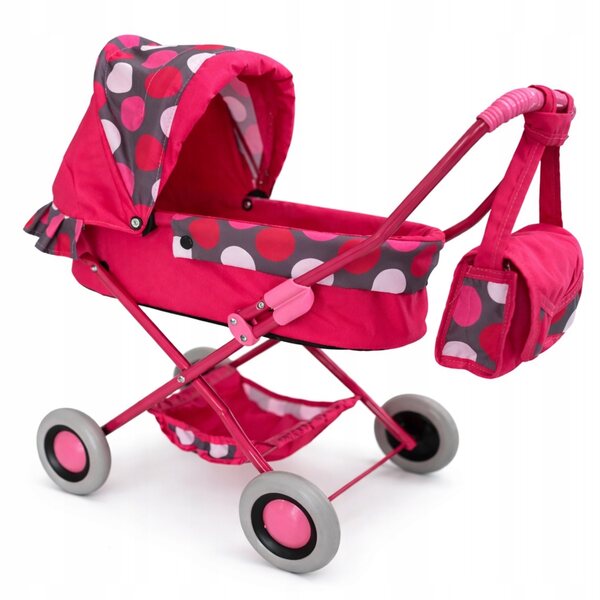 Diepe poppenwagen met tas, stabiel en lichtgewicht voor kinderen vanaf 3 jaar