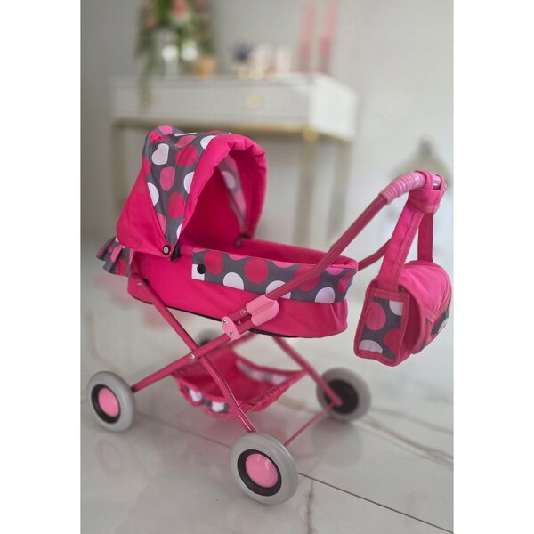 Diepe poppenwagen met tas, stabiel en lichtgewicht voor kinderen vanaf 3 jaar