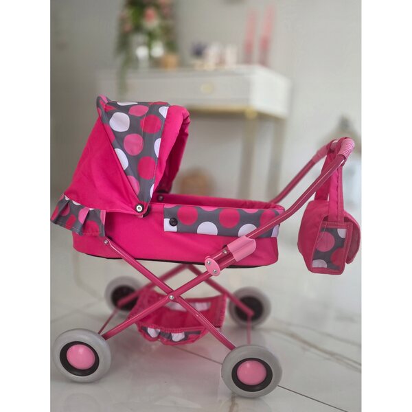 Diepe poppenwagen met tas, stabiel en lichtgewicht voor kinderen vanaf 3 jaar