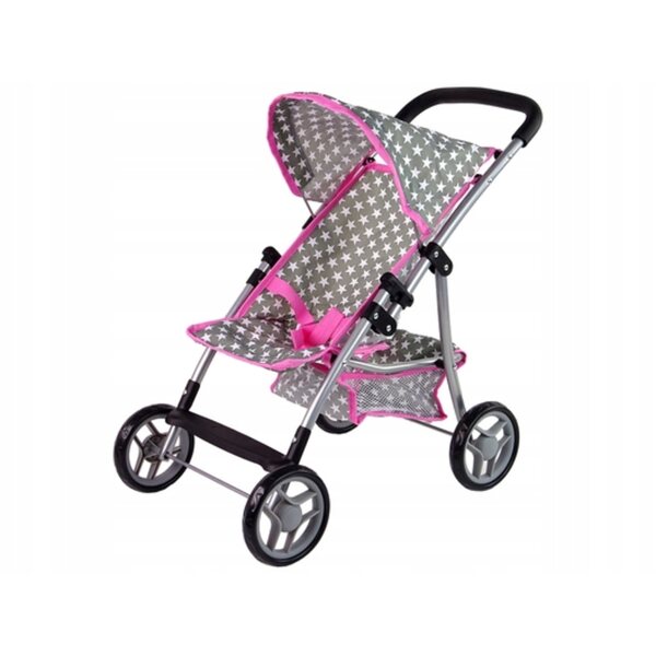 LEAN Toys Puppenwagen, grau mit weißen Sternen und rosa Besatz