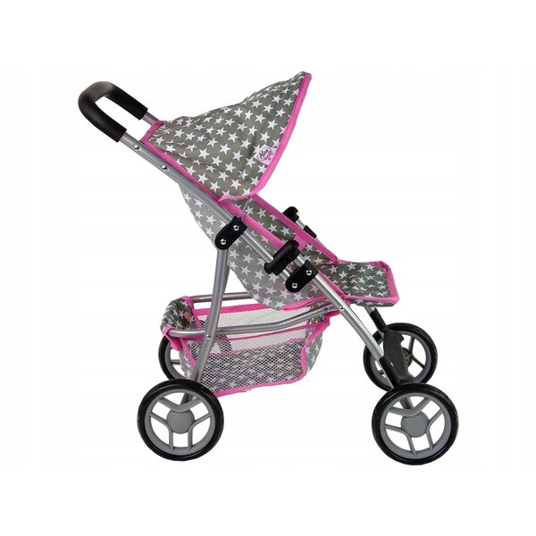 LEAN Toys Puppenwagen, grau mit weißen Sternen und rosa Besatz
